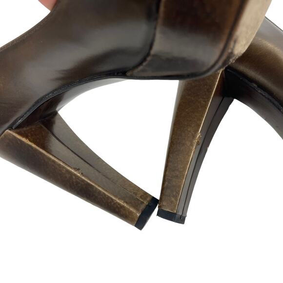 Stuart Weitzman Peep Toe Braided Pumps Metallic Brown Size 8.5M - Picture 9 of 11